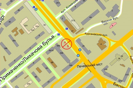 Схема рекламной плоскости по адресу Лесі Українки бульвар, 36В  (за 100 метрів до з'їзду на бульвар Дружби Народів)