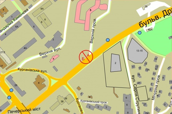 Схема рекламной плоскости по адресу Дружби Народів бульвар / Верхній провулок