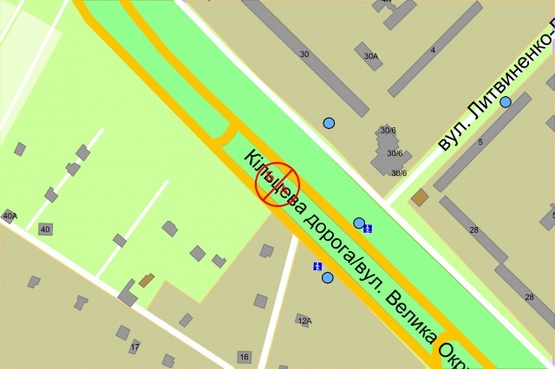 Схема рекламної площини за адресою Кільцева дорога (розподілювач) / Литвиненко-Вольгемут, рух в напрямку до проспекту Перемоги