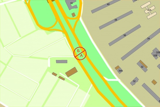 Схема рекламной плоскости по адресу Кільцева дорога, розподілювач / напроти буд. №36 по вул.Зодчих, по ходу до Жулянського шляхопроводу