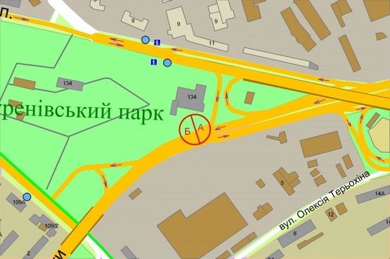Схема рекламної площини за адресою Олени Теліги (Куренівський парк, концерт холл "Freedom")