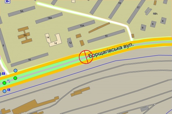 Схема рекламной плоскости по адресу Борщагівська, 10 (рухаючись із центру міста)