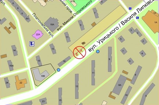 Схема рекламної площини за адресою Липківскього Василя (Урицького), 16-А на світлофорі