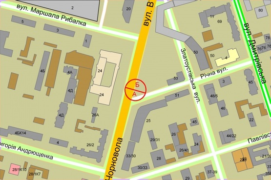 Схема рекламної площини за адресою Чорновола В'ячеслава, 27 / Річна (за 100 метрів до перехрестя з вул.Рибалка)