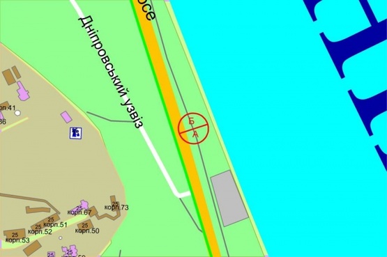 Схема рекламной плоскости по адресу Набережне шосе (за 500 метрів до Наводницького парку) по ходу від мосту Метро Схема рекламной плоскости по адресу Набережне шосе (за 500 метрів до Наводницького парку) по ходу від мосту Метро