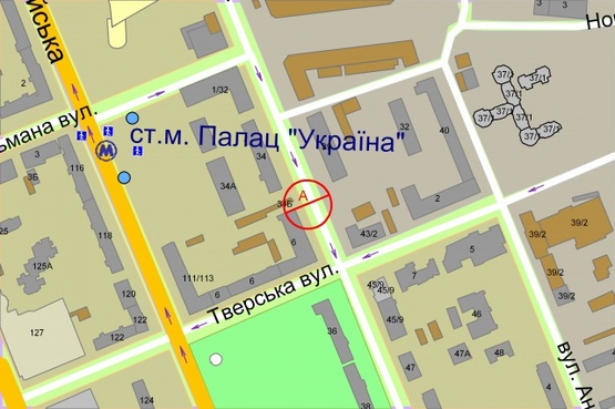 Схема рекламної площини за адресою Предславінська, 36/6, (60 метрів до перехрестя з  Єжи Ґедройця (Тверська))