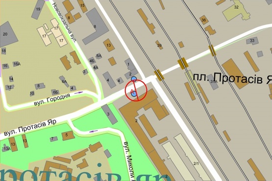 Схема рекламної площини за адресою Протасів Яр / Миколи Грінченка  (БЦ"Протасів), рух до ценру міста