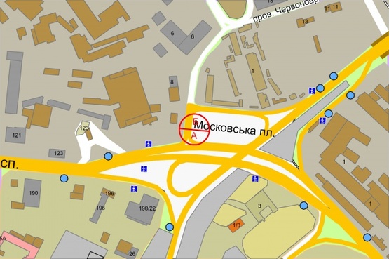 Схема рекламної площини за адресою Деміївська площа / Руслана Лужевського (Червоноармійський) провулок