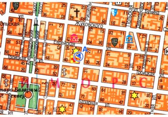 Схема рекламной плоскости по адресу Ришельевская ул., 32 А3