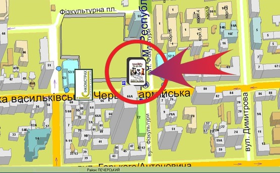 Схема рекламной плоскости по адресу !скроллер! Вул. Червоноармійська / Вихід З М "Республіканський Стадіон"