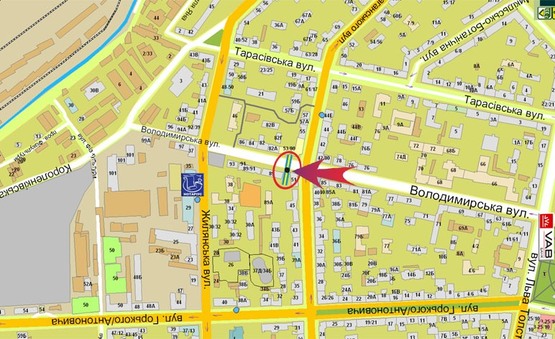 Схема рекламной плоскости по адресу Владимирская/Саксаганского (А4) - На Ул.Жилянская СКРОЛЛЕР