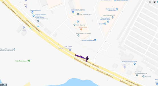 Схема рекламної площини за адресою Дніпровська Набережна, суп-т "Новус", на світлофорі, в напрямку пр. Бажана