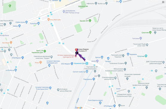 Схема рекламної площини за адресою вул. Гетьмана Вадима, 27 Схема рекламної площини за адресою вул. Гетьмана Вадима, 27