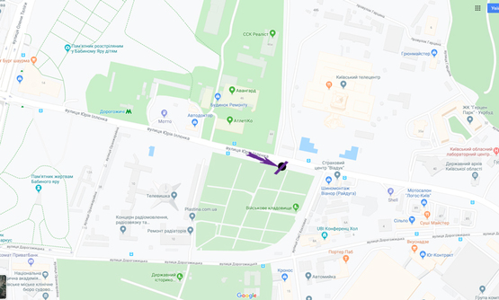 Схема рекламной плоскости по адресу вул. Мельникова, навпроти Телецентру у напрямку М. Лук'янівська