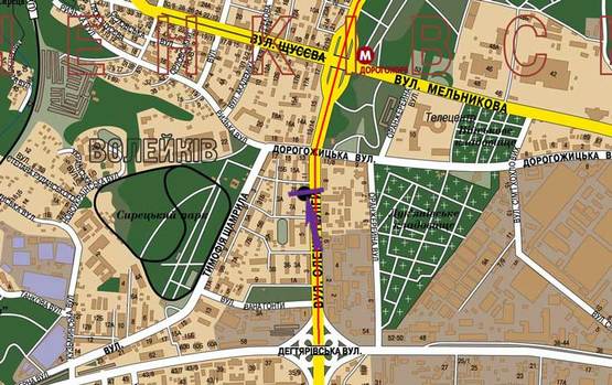 Схема рекламной плоскости по адресу вул. О. Теліги, 9 у напрямку Дорогожичі