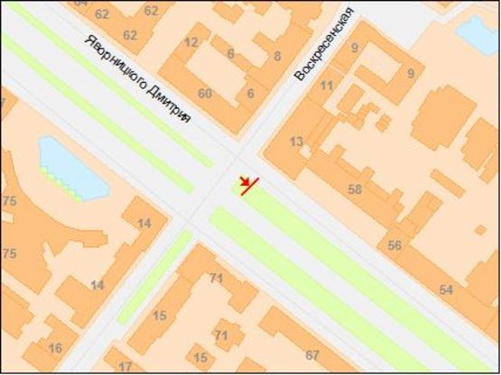 Схема рекламной плоскости по адресу пр.Д.Яворницького - 
вул.Воскресенська Схема рекламной плоскости по адресу пр.Д.Яворницького - 
вул.Воскресенська