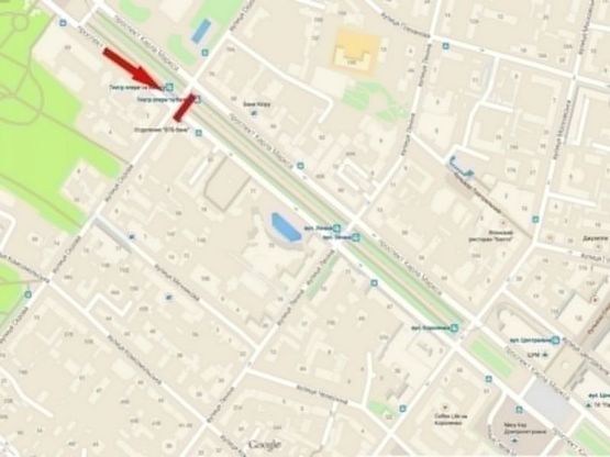 Схема рекламної площини за адресою пр-т. Д. Яворницького - вул. Андрія Фабра, роллер 4х3/пр. К. Маркса - ул. Серова, роллер 4х3