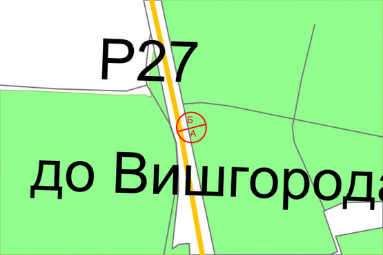 Схема рекламной плоскости по адресу Мінське шосе (Р02), міська смуга, рух в напрямку Киева, ліворуч