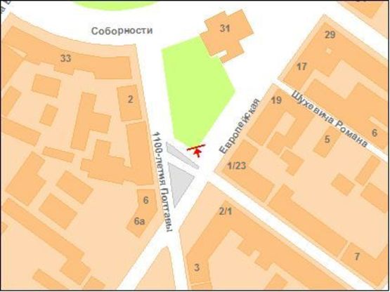 Схема рекламної площини за адресою ул.Фрунзе - ул.Ленина Схема рекламної площини за адресою ул.Фрунзе - ул.Ленина