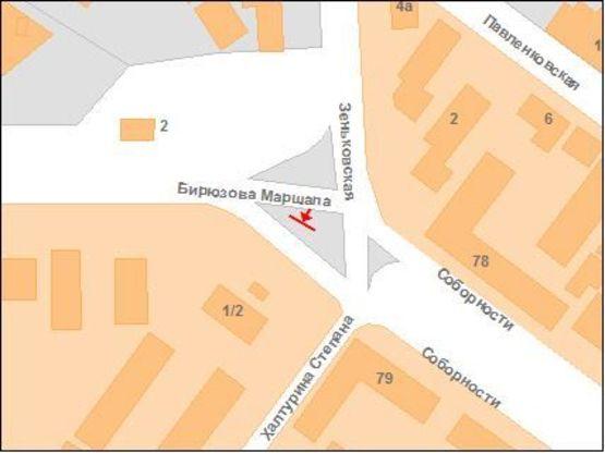 Схема рекламної площини за адресою пл.Зыгина (на треугольнике) с ул.Зеньковская