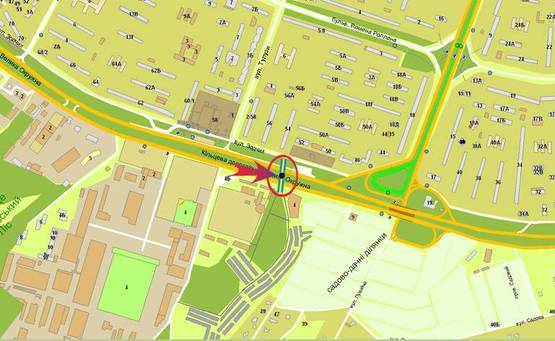 Схема рекламной плоскости по адресу Кільцева/ринок "Зодчих",готель-ресторан "ТИСА" (розподілювач) на Одеську пл (А4) СКРОЛЛЕР