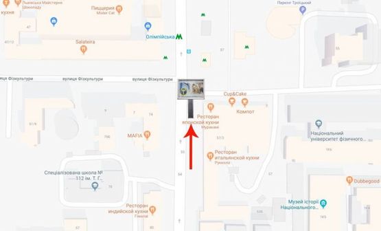 Схема рекламної площини за адресою вул.В Васильківська,57/3 / ст.метро "Олімпійська", на пл.Льва Толстого (А2) СКРОЛЕР