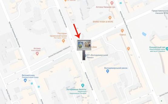 Схема рекламной плоскости по адресу вул.Антоновича 122 /Володимирський ринок-на Либидську пл (А1) СКРОЛЕР
