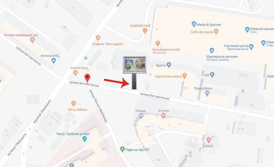 Схема рекламної площини за адресою Багговутівська 17/Билла,трц Променада-на Подол (В) СКРОЛЕР Схема рекламної площини за адресою Багговутівська 17/Билла,трц Променада-на Подол (В) СКРОЛЕР