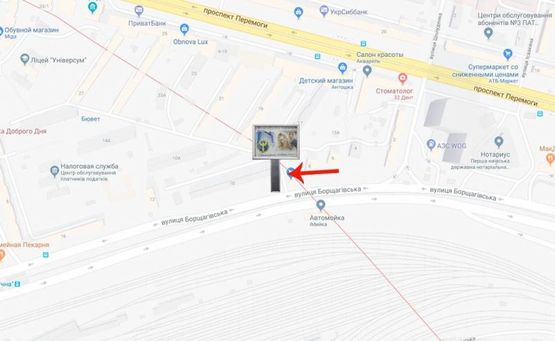 Схема рекламної площини за адресою вул.Борщагівська 10/по лінії швидкістного трамвая-на Індустріальний міст (А1) СКРОЛЕР Схема рекламної площини за адресою вул.Борщагівська 10/по лінії швидкістного трамвая-на Індустріальний міст (А1) СКРОЛЕР