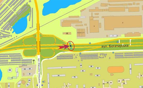 Схема рекламной плоскости по адресу Богатирська 1 /з-д Оболонь - на Вишгород (розподілювач) (А2) СКРОЛЛЕР