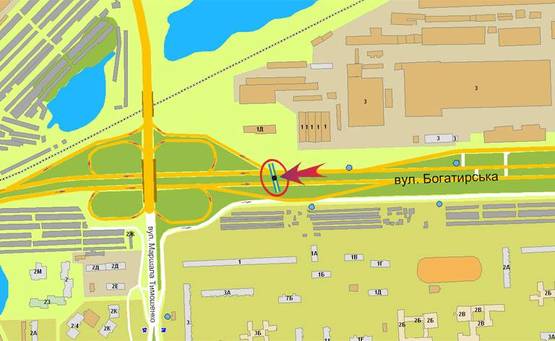 Схема рекламной плоскости по адресу Богатирська 1 /з-д Оболонь - на Петрівку,пр-т С Бандери (розподілювач) (А2) СКРОЛЛЕР