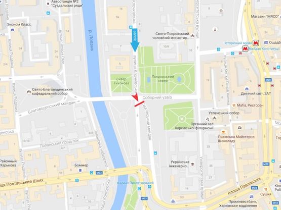 Схема рекламной плоскости по адресу Клочковская ул. - Соборный спуск, в центр Схема рекламной плоскости по адресу Клочковская ул. - Соборный спуск, в центр