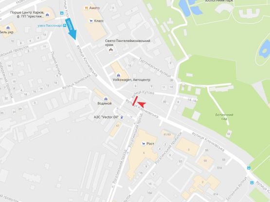 Схема рекламної площини за адресою Клочковская ул. - Кутова ул.,  из центра Схема рекламної площини за адресою Клочковская ул. - Кутова ул.,  из центра