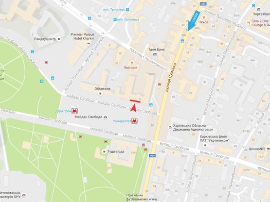 Схема рекламної площини за адресою Свободы пл., 8 + Сумская ул. Схема рекламної площини за адресою Свободы пл., 8 + Сумская ул.