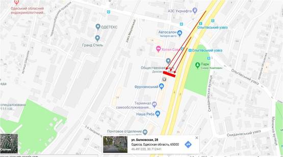 Схема рекламной плоскости по адресу Балковская 28 Схема рекламной плоскости по адресу Балковская 28