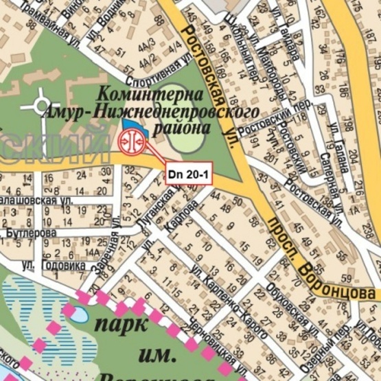 Схема рекламной плоскости по адресу Мануйловский просп. (Воронцова просп)., напротив дома №32, (Роддом №9, Приемная Амур-Нижнеднепровского района, Стадион Коминтерна), в направл. ул. Каруны