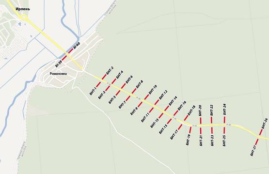 Схема рекламной плоскости по адресу Км 3+900 от  ул. Генерала Наумова, направление на Киев, Трасса Ирпень-Киев