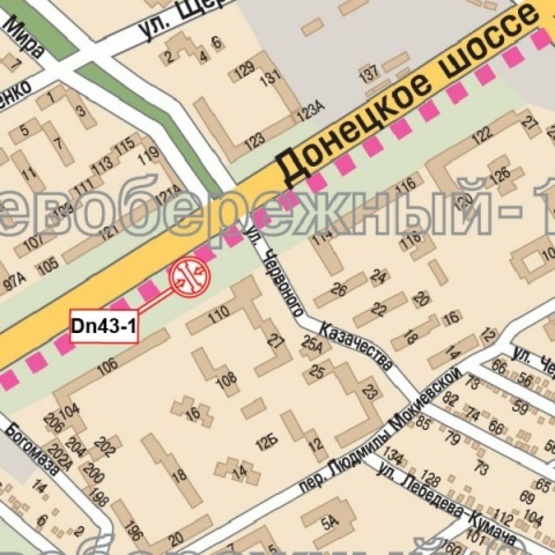 Схема рекламной плоскости по адресу Донецкое шоссе, 110 на пересечении с просп.Мира, (маркет "АТБ", ПриватБанк, шиномонтаж, маркет "VARUS"), в направл. ул. Совхозной