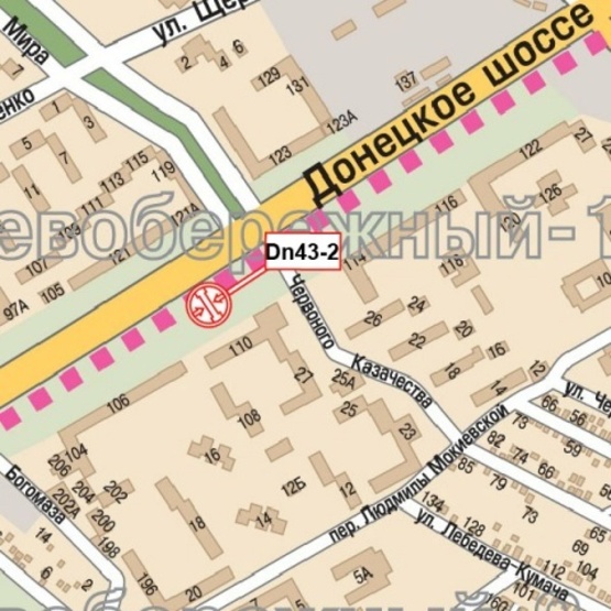 Схема рекламной плоскости по адресу Донецкое шоссе, 110 на пересечении с просп.Мира, (маркет "АТБ", ПриватБанк, шиномонтаж, маркет "VARUS"), в направл. ул. Петрозаводской