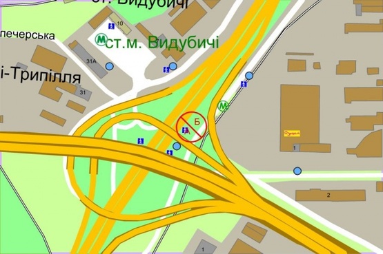 Схема рекламної площини за адресою Надднепрянское шоссе, М"Выдубичи" (по ходу к мосту Патона)