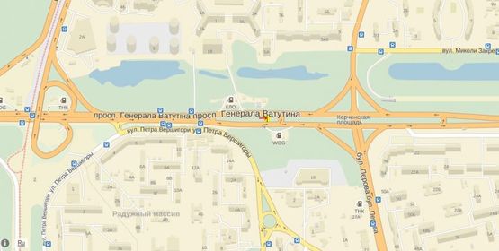 Схема рекламної площини за адресою Ватутина Генерала пр-т, на разделителе от Московского моста