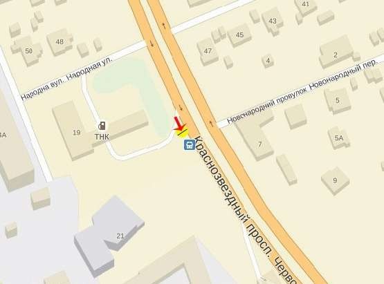 Схема рекламной плоскости по адресу Краснозвездный пр-т, возле пер.Новонародного, рядом заправка ТНК