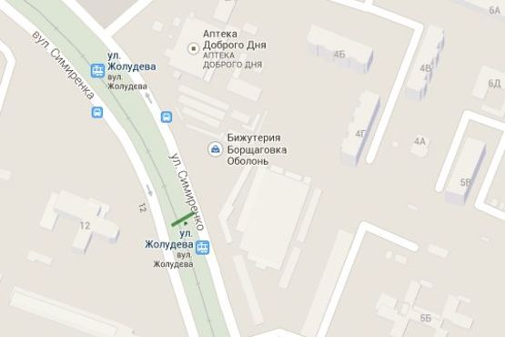 Схема рекламної площини за адресою Симиренка вул., 2;100м до повороту на Жолудєва вул.; навпроти універсаму (в напр. Кольцова бульв.)