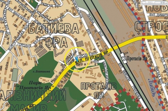 Схема рекламної площини за адресою Протасов Яр ул. 2, со стороны Соломенской пл., в центр