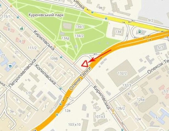 Схема рекламної площини за адресою Фрунзе ул., возле ул.Телиги Елены, Куреневского парка, со стороны Петровки