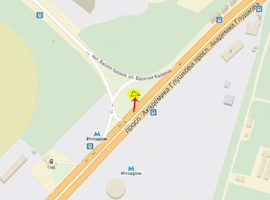 Схема рекламной плоскости по адресу Глушкова пр-т, развилка с ул.Касияна, со стороны Одесской пл.