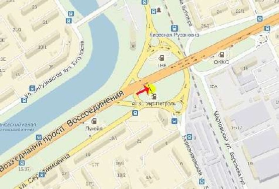 Схема рекламной плоскости по адресу Воссоединения пр-т, развязка с ул.Березняковской, со стороны моста Патона