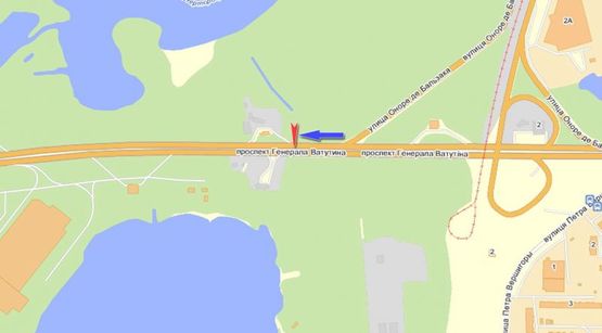 Схема рекламной плоскости по адресу Ватутина пр-т 100 м от выезда с ул. Бальзака, в направлении к Московскому мосту (перед АЗС)