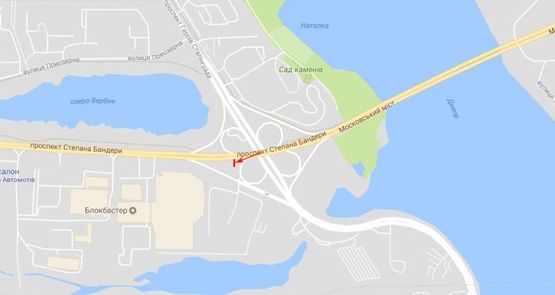 Схема рекламної площини за адресою Бандеры Степана пр-т (видимое поле 3х12), розвязка с пр-том Героев Сталинграда  к Северному мосту