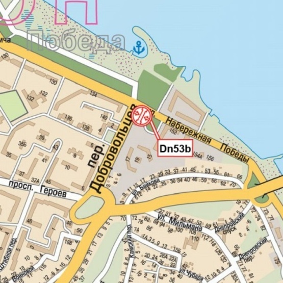 Схема рекламної площини за адресою Набережная Победы ул., - Добровольцев ул. (АЗС "Юкон", спорт-бар "Beer winner"), в направл. бул. Славы